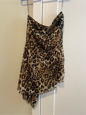 Vintage Cache Leopard Print Cowl Neck Slip Dress in Tan and Black